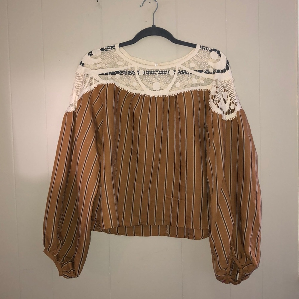 Zara balloon sleeve blouse with crochet